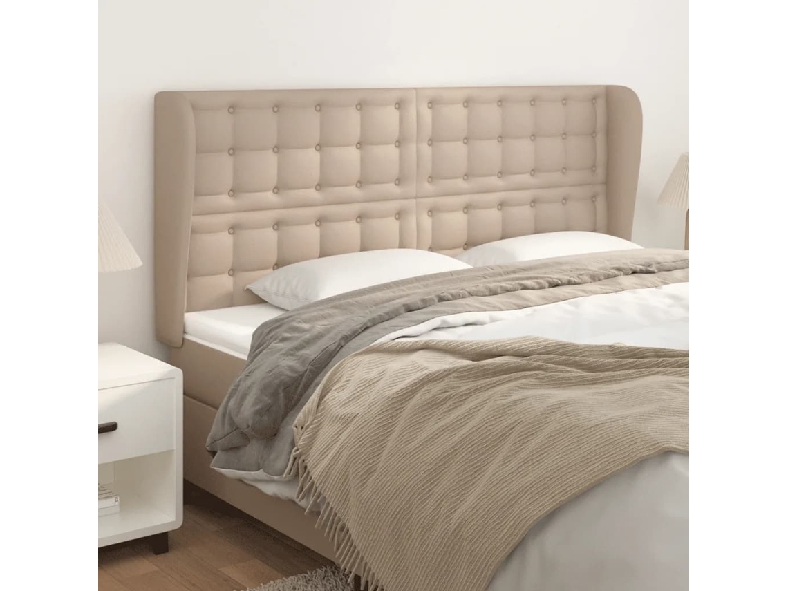 Cabecero de cama con lengüetas de cuero artificial. 163 x 23 x 118/128 cm. Color capuchino.