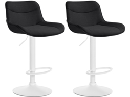 Conjunto de 2 banquetas de bar X1 com costura decorativa em tecido preto, base em metal branco em formato de trombeta 10_0004462