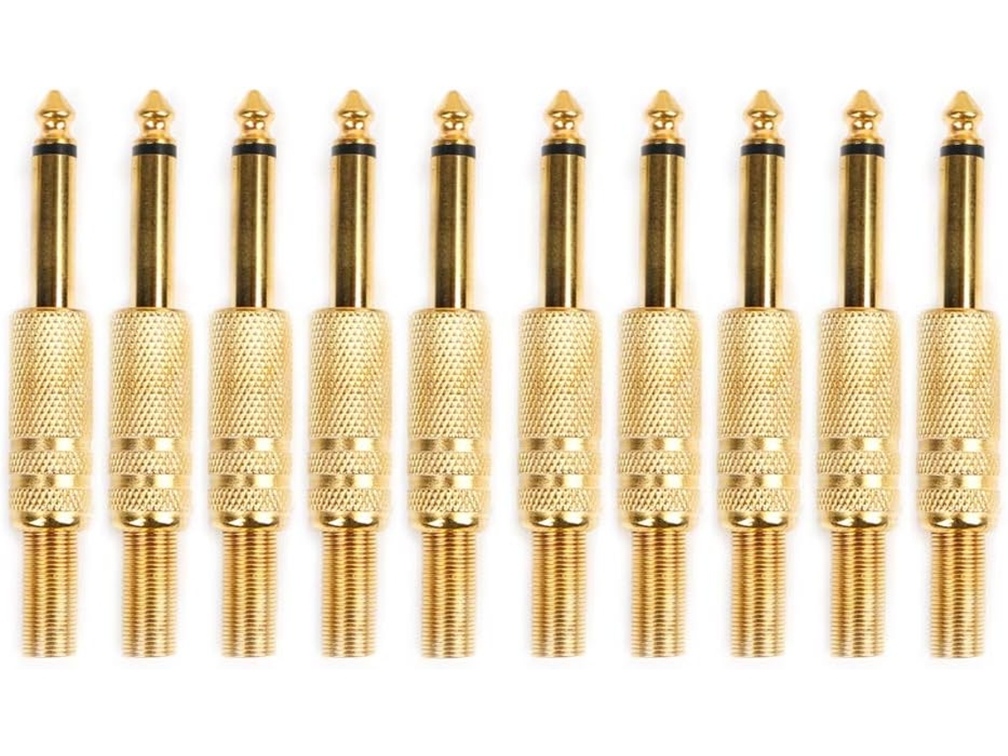 Conjunto de 10 Conectores Macho Mono 6,35 Mm Banhados a Ouro para Soldagem. AQUAFORGE (1/4")