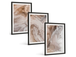 Pinturas Murais Modernas Pedra, Mármore Abstrato Moldura Preta Quadros Para O Escritório Espelharte (3 Piezas De 40x60 Cm)