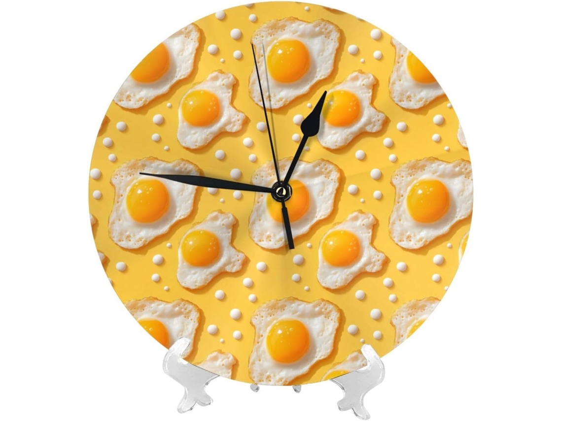 Relógio De Parede De 25cm 10 Polegadas Alimentado Por Bateria, Com Design Colorido De Ovo Frito, Moderno E Silencioso