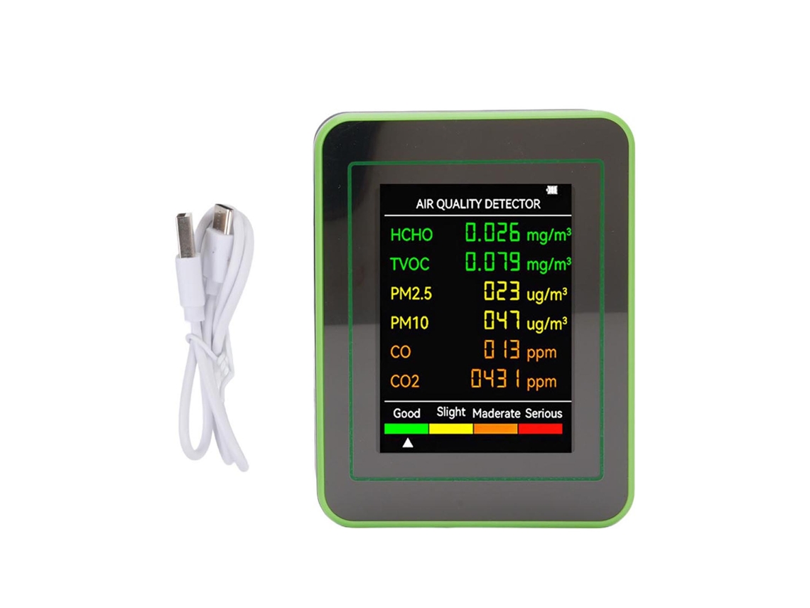 Detector de Qualidade do Ar Portátil, LCD, CO2, TVOC, HCHO, PM2.5, PM10, Digital | S/MARCA