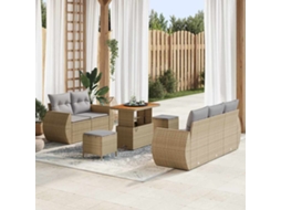 Vidaxl Conjunto De Sofá De Jardim 8 Unid. Bege Vime Pe