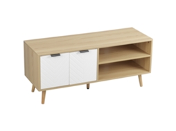 Móvel de TV com 2 Portas e 2 Prateleiras, suporte até 46 polegadas, branco e madeira S/MARCA (110x39x48,8cm)