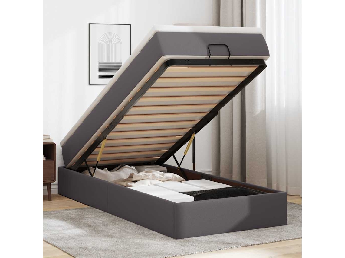 Moldura de Cama Síriaxl Otomana com Colchão Cinza 90x200cm Couro Falso
