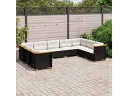Vidaxl 9 Pcs Conjunto De Sofás P/ Jardim C/ Almofadões Vime Pe Preto