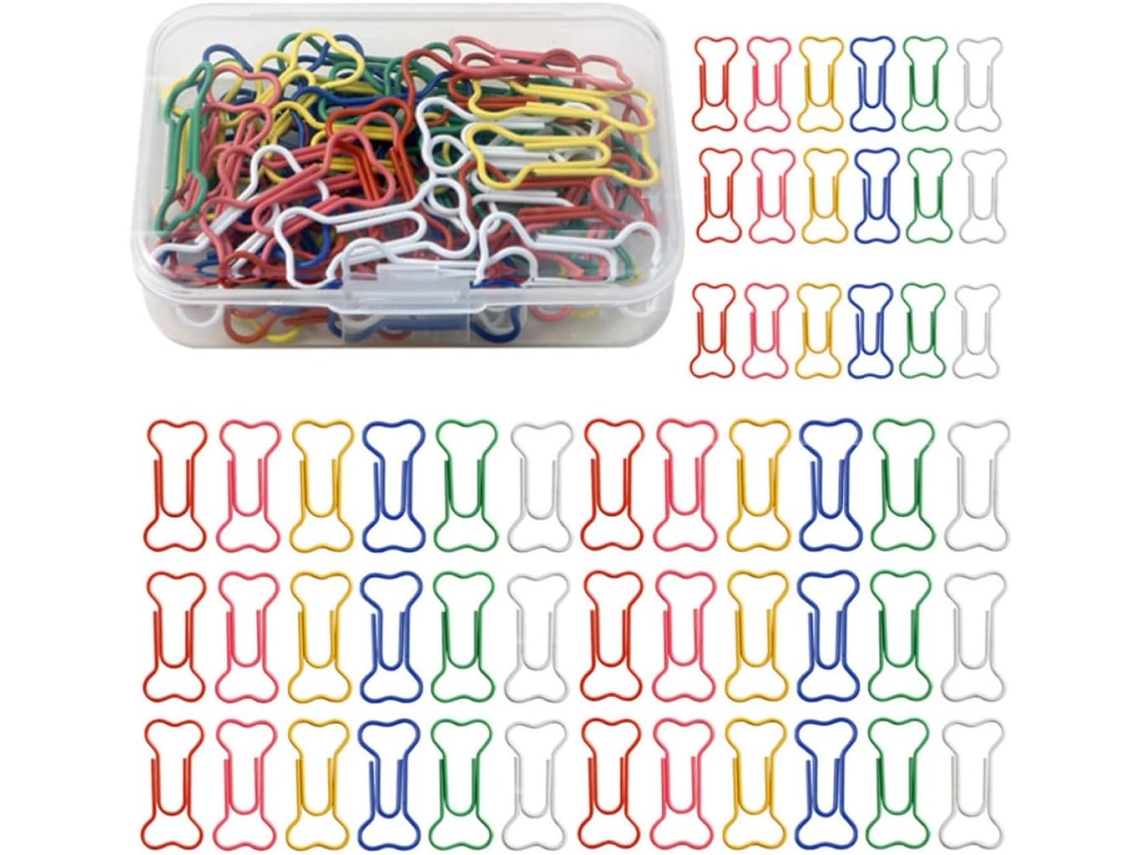 Clips de papel em formato Osso, cor aleatória, conjunto de 60 unidades, itens de PET e Fio Aço, alta resistência.