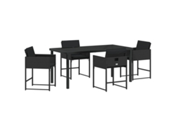 Conjunto 5 De Jantar De Vidaxl Com Almofadas Preto Rattan Poliéster