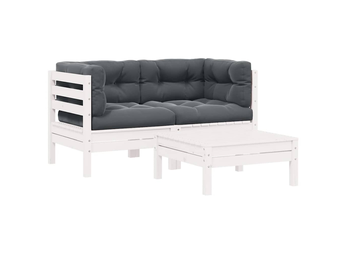 Maison Exclusive - 3 Pcs Conjunto Lounge Jardim C/ Almofadões Pinho Maciço Branco