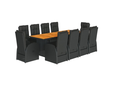 11 Peças Conjunto De Jantar Para Jardim Com Almofadões Vime Pe Preto Clicnbuy