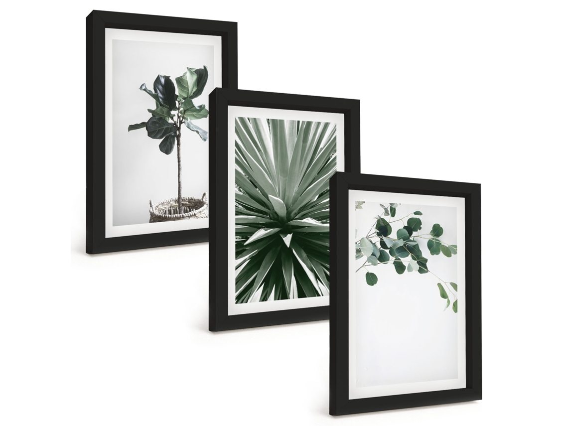 Composição De Quadros Plantas Verdes, Minimalismo Espelharte (3 Peças 20x30 Cm)