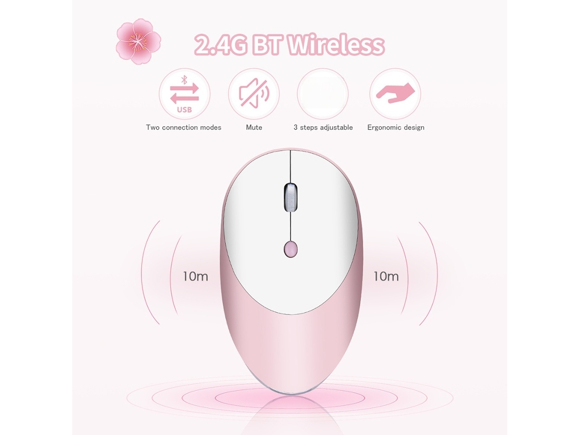 Hxsj T36 Rato Óptico Sem Fio De Três Modos Bt 3.0+5.0+2.4g Fino Silencioso Recarregável Rosa