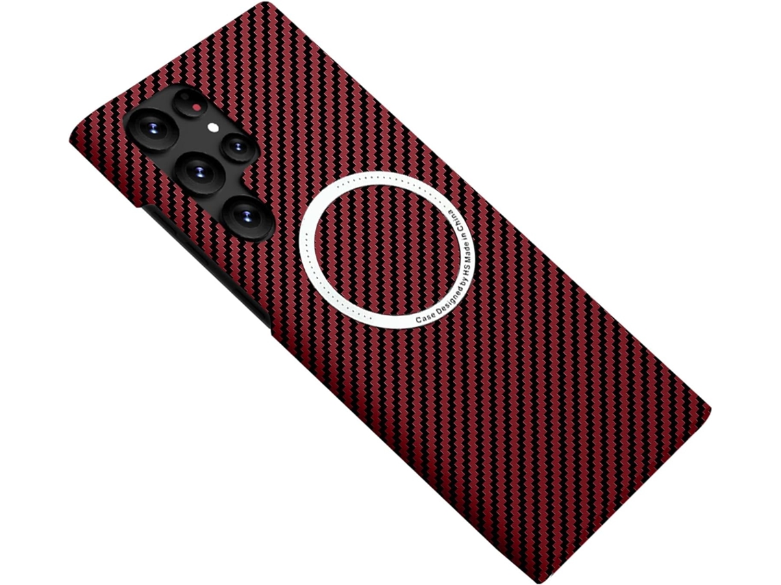 Capa Magnética Hexinyigjly Para Para Samsung S26 Ultra, Fibra De Carbono Aramid, Compatível Com Magsafe, Fina E Leve, Antichoque Vermelho