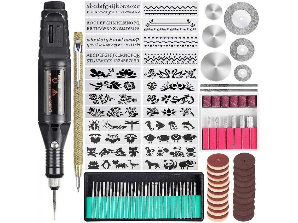 Kit de Ferramentas de Gravura Elétrica com 108 Peças, com Acessórios e Modelos | S/MARCA