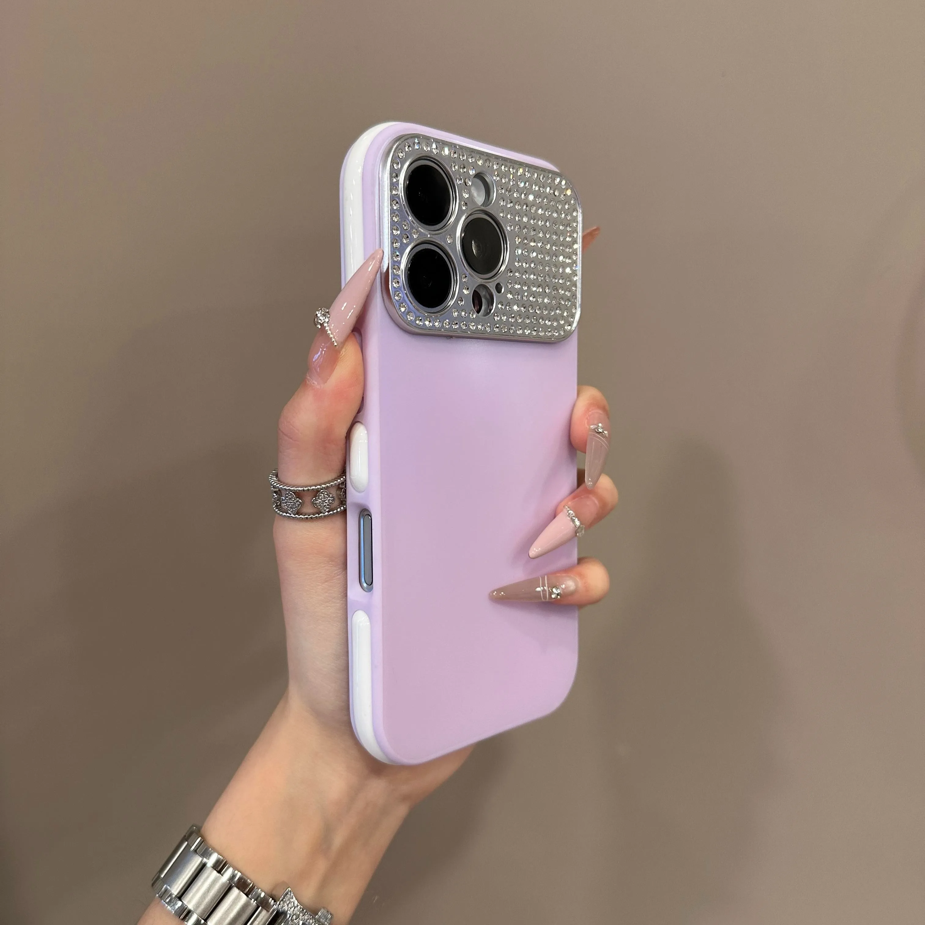 Capa Protetora Para Câmera Com Diamantes Brilhantes (marrom Claro) Para Iphone 12