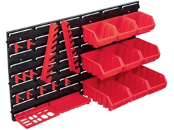 Conjunto 34 caixas arrumação c/ painéis parede VIDAXL vermelho e preto