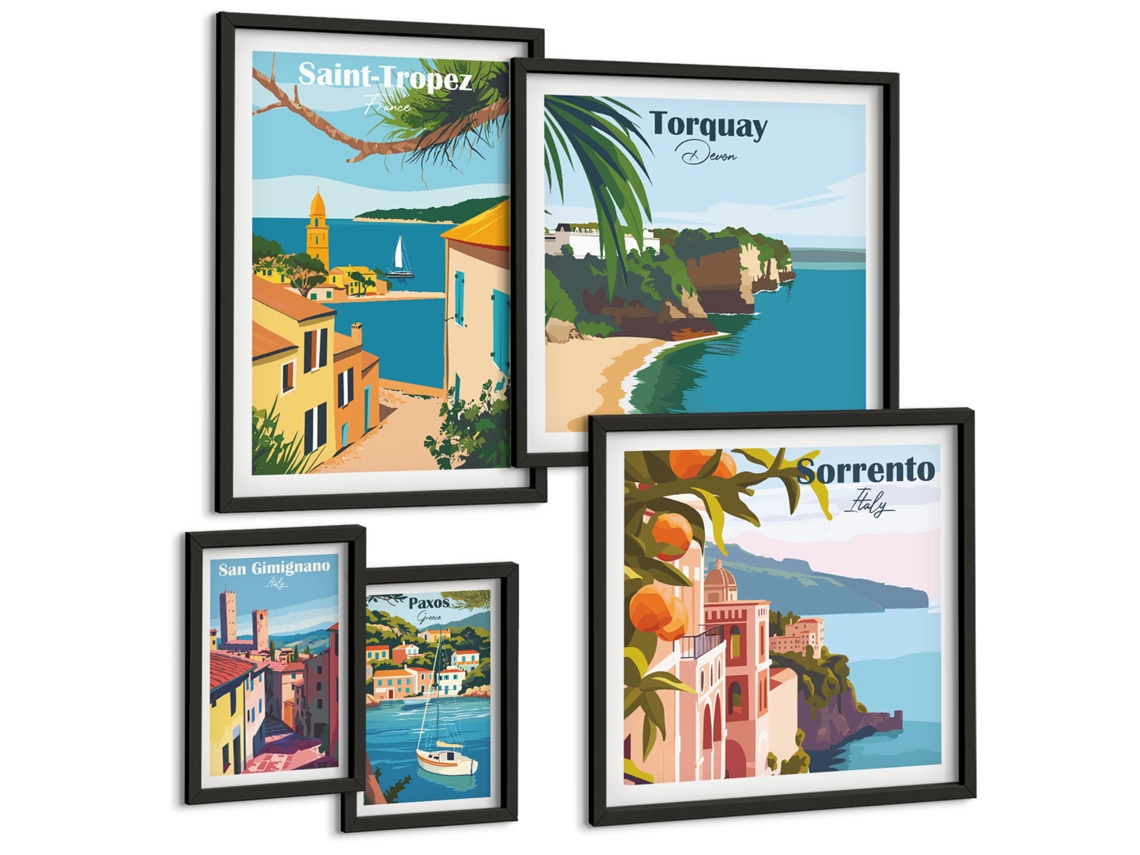 Um Conjunto De Imagens Decorativas Em Uma Moldura Padrões Abstratos Azuis Moldura Preta Fotos Para O Escritório Espelharte (conjunto De 5 Imagens)