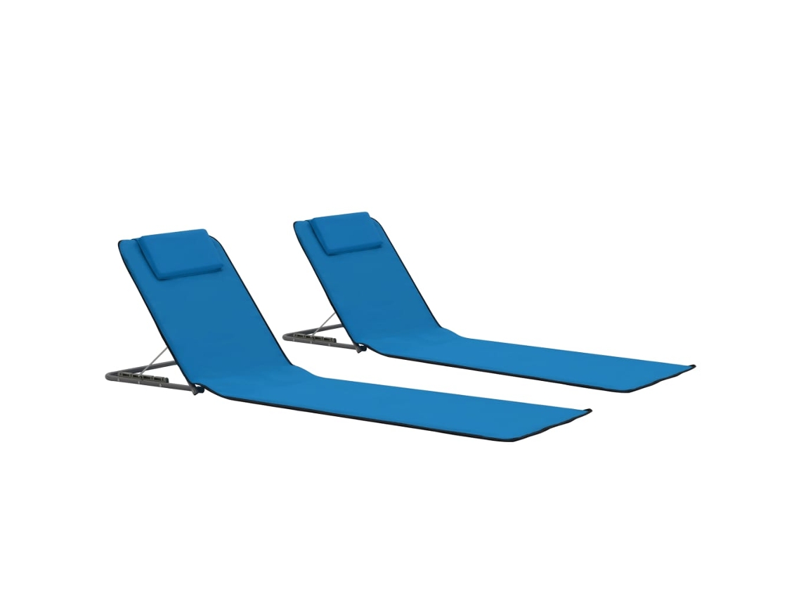 Vidaxl Colchões De Praia Dobráveis 2 Pcs Aço E Tecido Azul