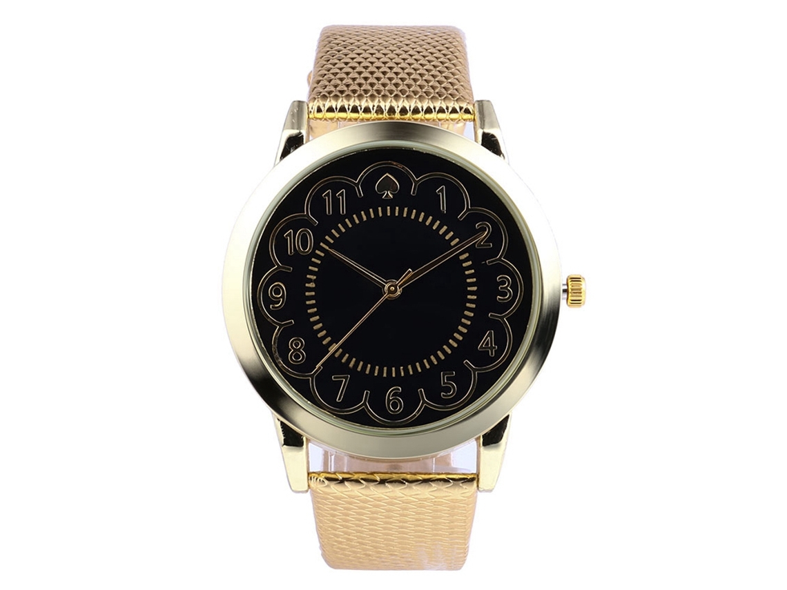 Relógio de Pulso Masculino de Quartzo com Pulseira de Couro Pu Forma Flor Dourado