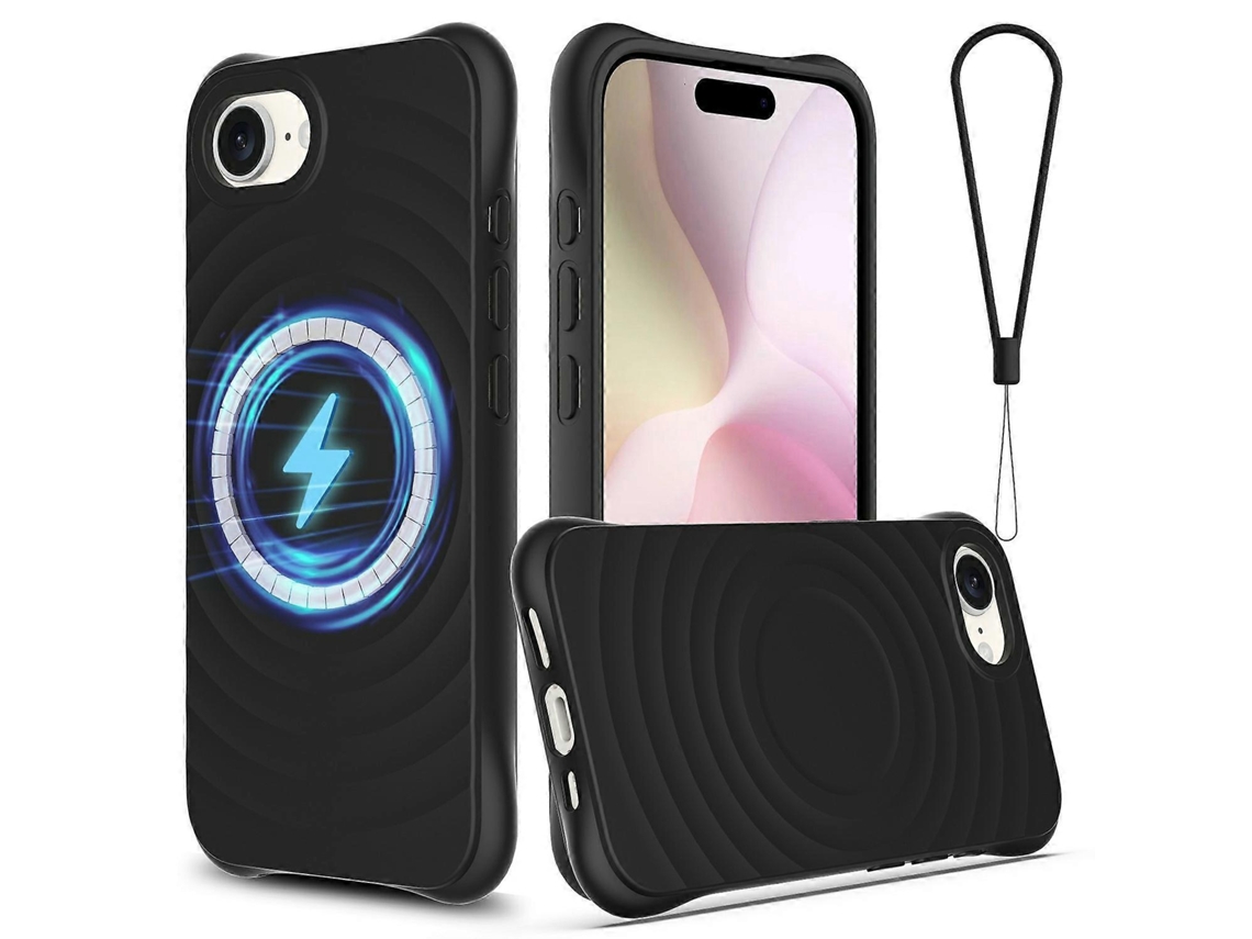 Capa Protetora Líquida Com Textura Ondulada Magsafe Para Iphone 16e Com Alça
