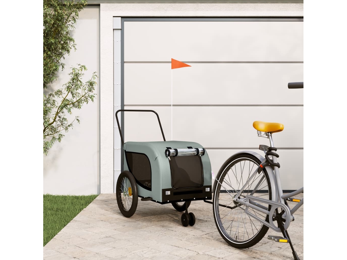 Vidaxl Reboque De Bicicleta P/ Animais Tecido Oxford/ferro Cinza/preto