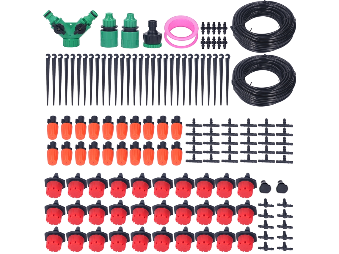 Kit de irrigação por gotejamento automático para estufas, microjardins e sistemas de irrigação agrícola.