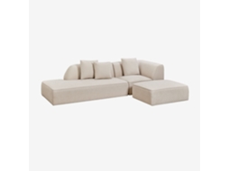 Sklum Sofá Modular De Canto Em 2 Peças Com Chaise Longue À Esquerda E Puff Estofado Cardea Poliéster                       Chenille Beige Creme