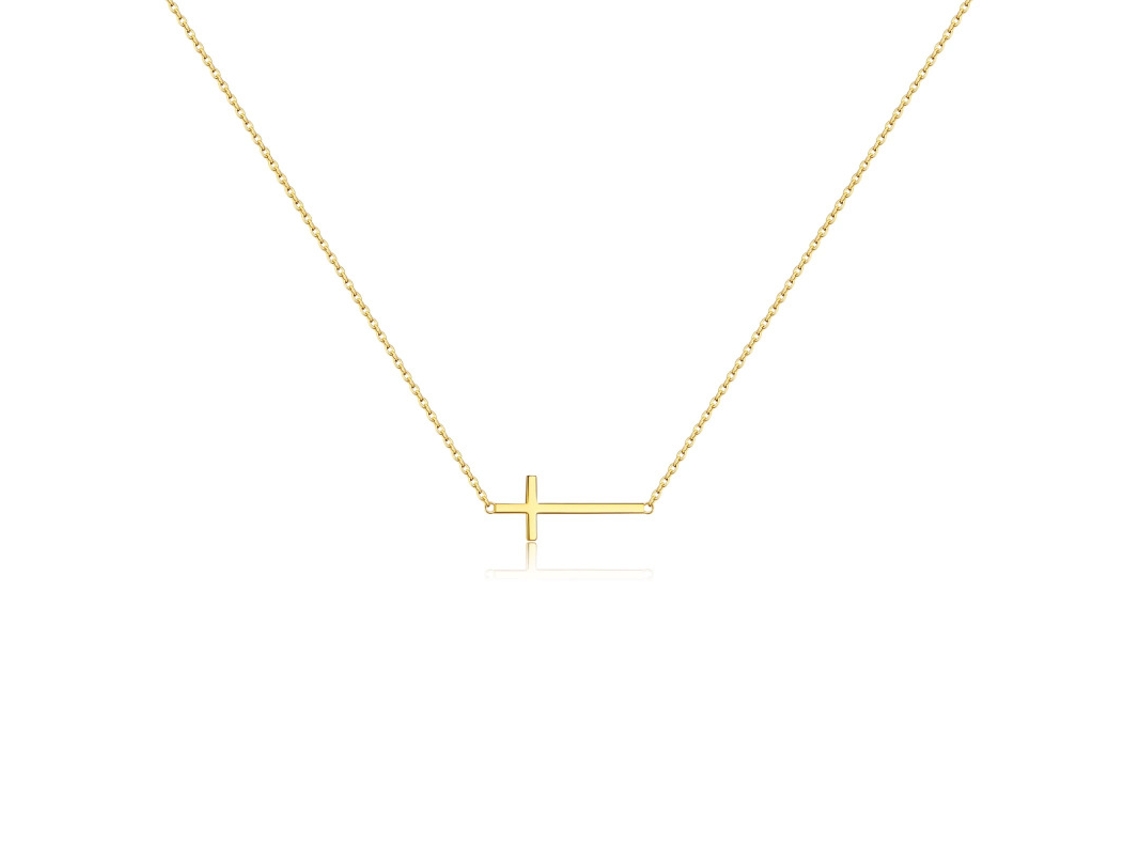 Colar em Prata Pura S925 com Cruz Horizontal , Acessório de Estilo Minimalista e Frio MDUG (dourado)