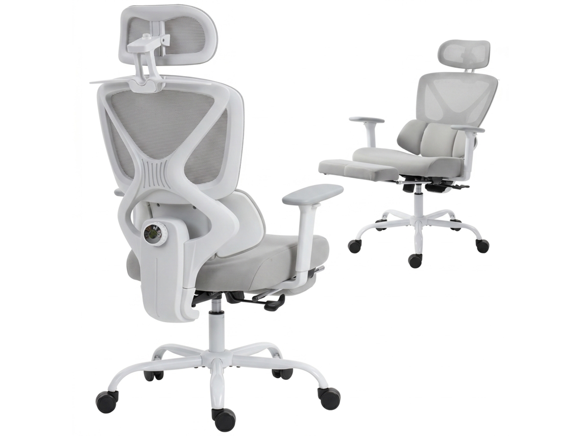 Cadeira De Escritório Ergonómica, Cadeira De Escritório Avec Soutien Lombaire Dynamique Adaptatif, 73x75x120-128cm, Cinzento