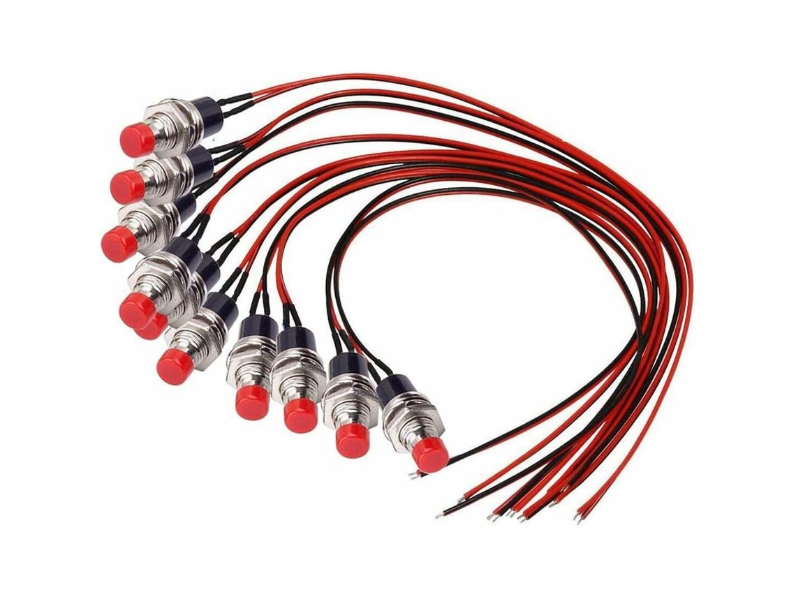 Mini Interruptores De Botão Pressão Momentâneos 20awg Para Carro, Pc, Abajur, Vermelho(10 Unidades), Modou