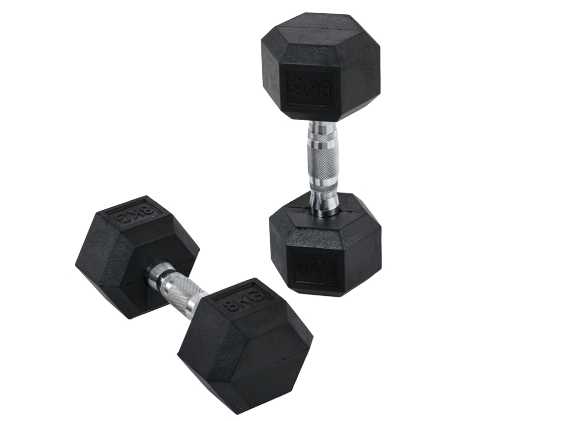 Conjunto De Halteres 16 Kg Com Barra Metálica E Cabeça Hexagonal De Pesos Para Treino 30,5x12,7 Cm Preto E Prata