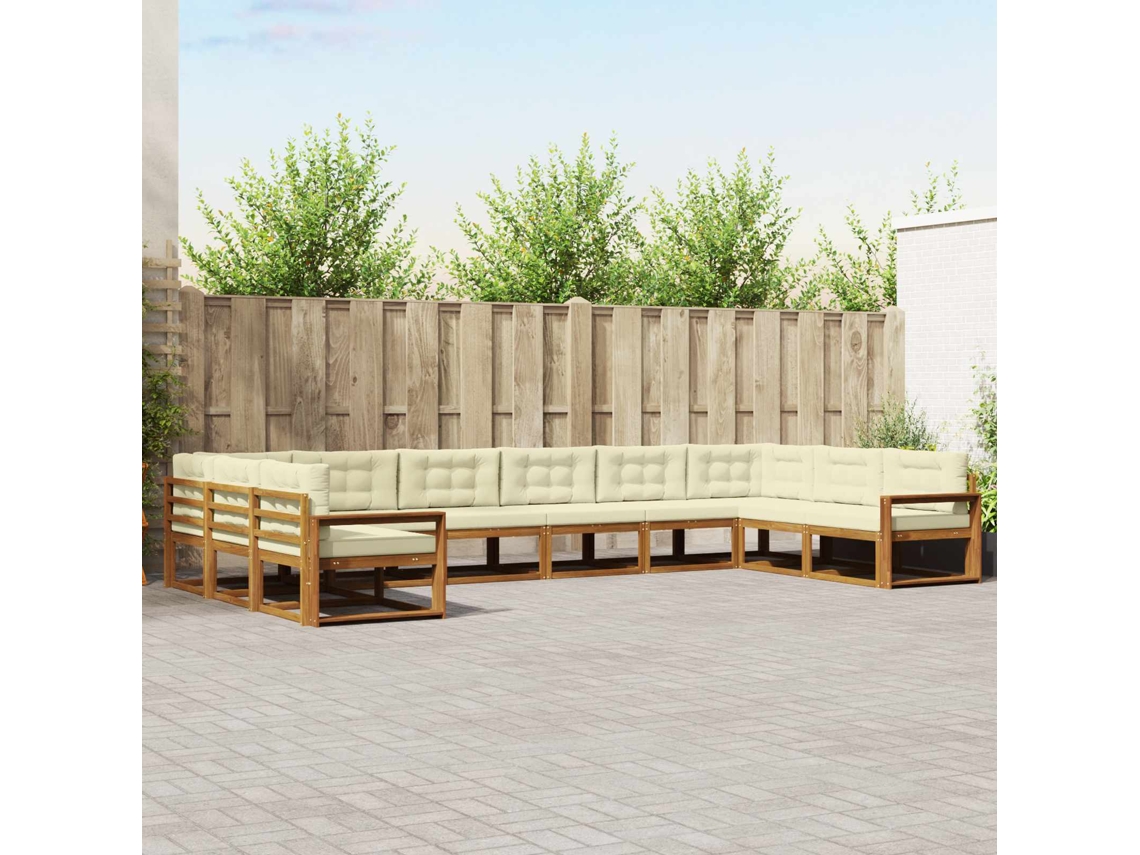 Vidaxl Conjunto De Sofás Para Exterior 10 Unid. Natural E Creme