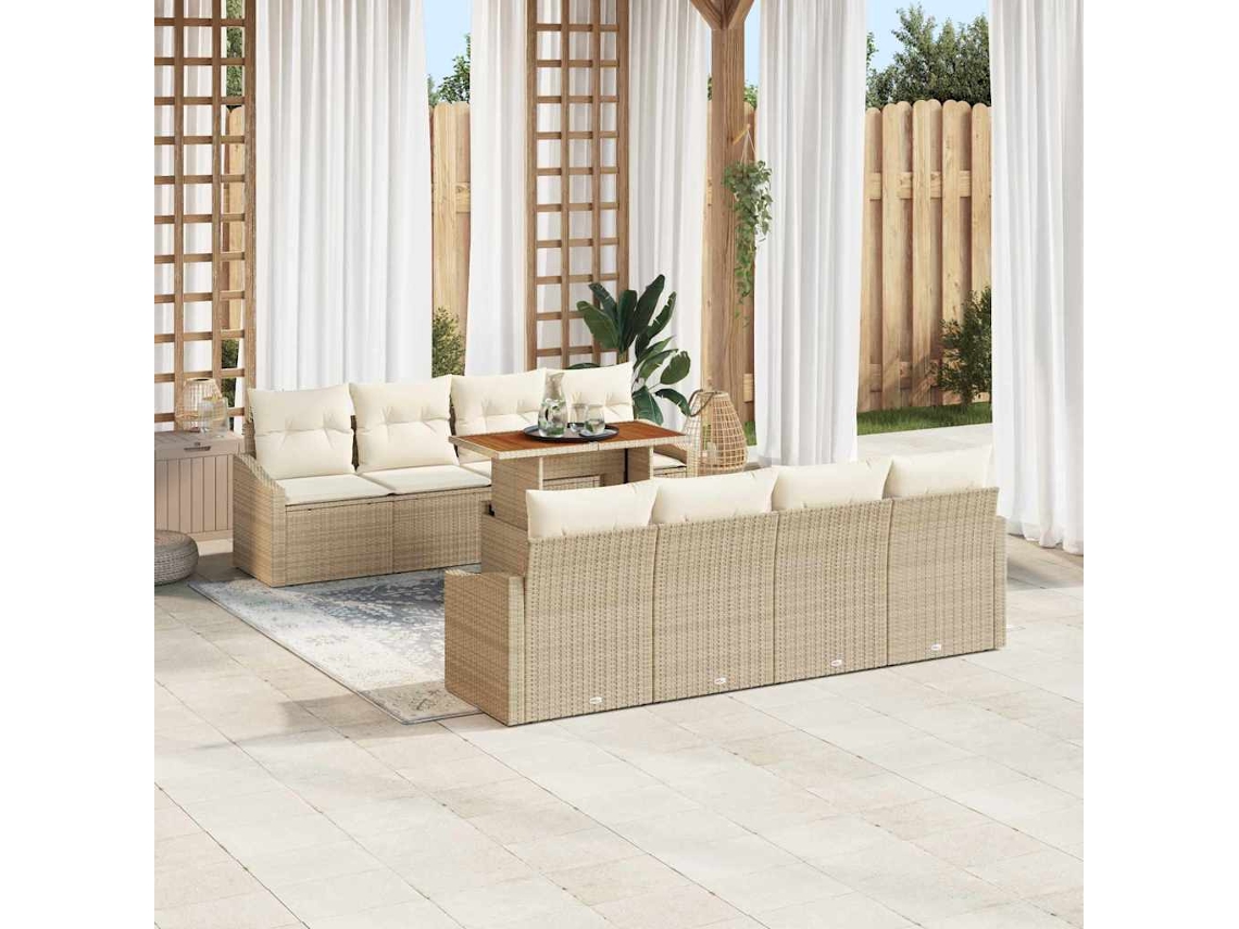 Vidaxl Conjunto De Sofá De Jardim 9 Unid. Bege E Creme
