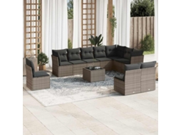 Vidaxl 11 Pcs Conjunto Sofás De Jardim C/ Almofadões Vime Pe Cinzento