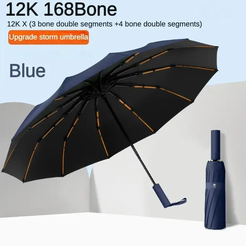 Guarda-chuva Dobrável Automático Reforçado E Resistente Ao Vento (168 Varetas - Azul 12k), Proteção Solar Upf50+, Com 168 Varetas.