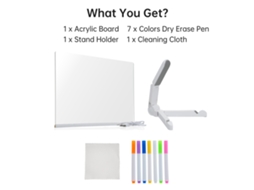 Quadro de Escrita Acrílico Iluminado LED 30x20cm com 7 Canetas Secas Reutilizável para Mesa Escritório Casa Escola