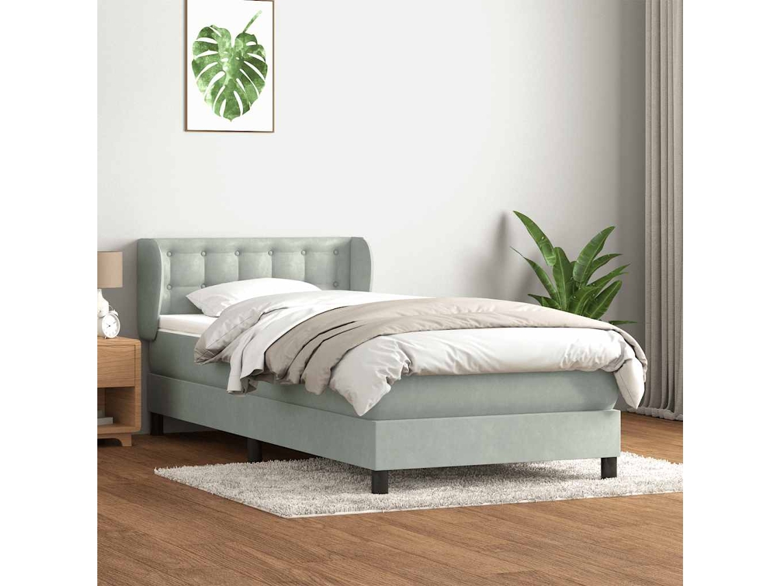 Vidaxl Cama Com Molas/colchão Cinzento-claro 80x210 Cm Veludo