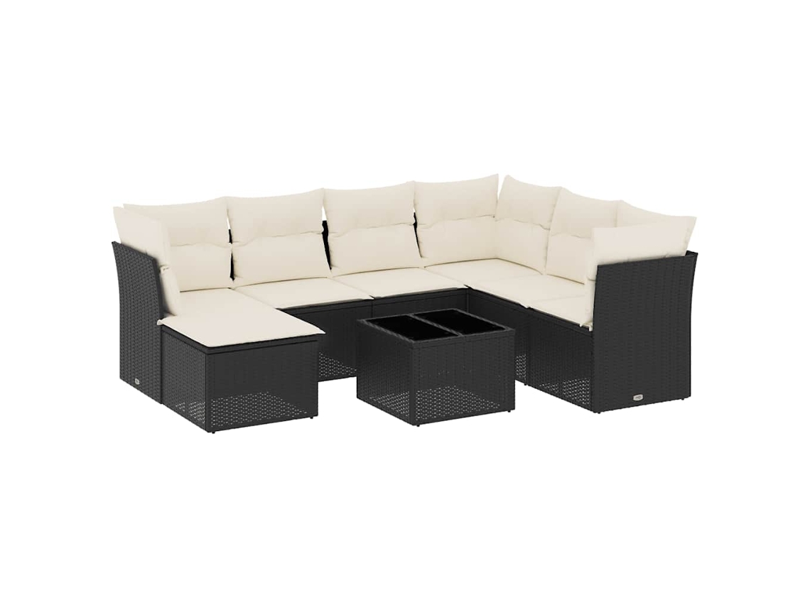 Conjunto de 8 Sofás de Jardim com Almofadões Vime Pe Preto MAISON EXCLUSIVE (8 pcs)