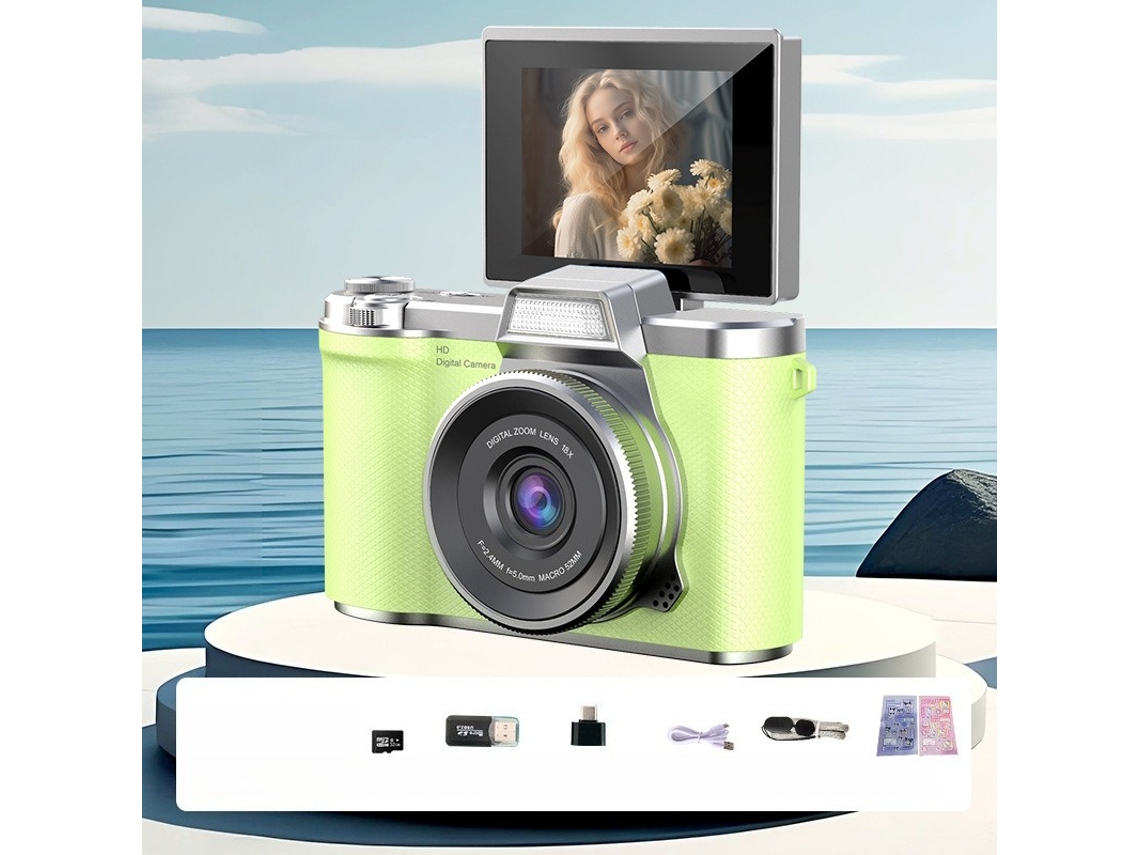 Câmara Digital Tela Articulada De 2,4 Polegadas, Com Luz De Preenchimento (verde - Cartão De 32 Gb) Cuich