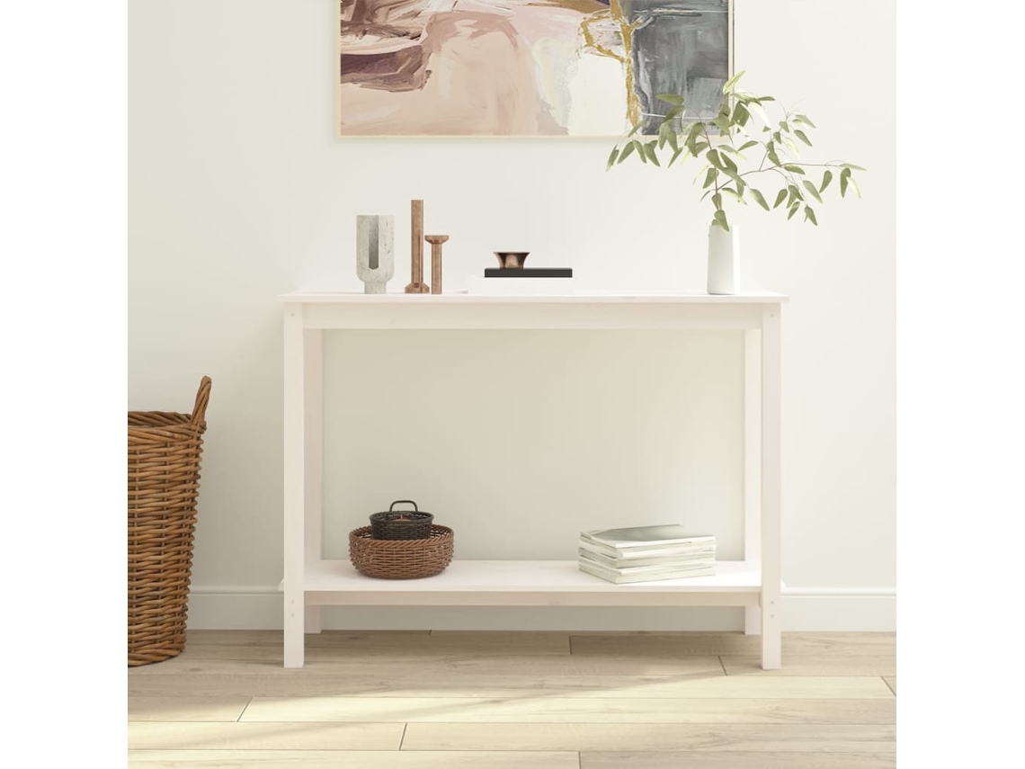 Vidaxl Mesa Consola 110x40x80 Cm Pinho Maciço Branco