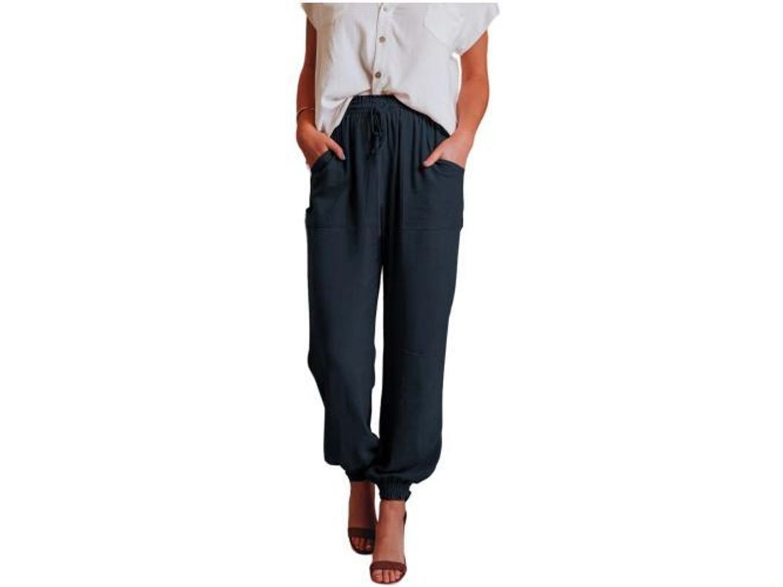 2026 pantalones Jogger Sueltos para Mujer Con Cintura Elástica Y Cordón, Bolsillos Y Tejido Transpirable M Azul Marino