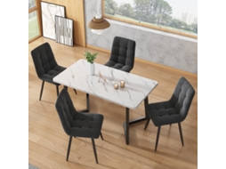 Cadeiras de jantar linho cinzento, conjunto de 4, ergonômicas, estrutura metálica, fácil montagem (44x41x86cm)