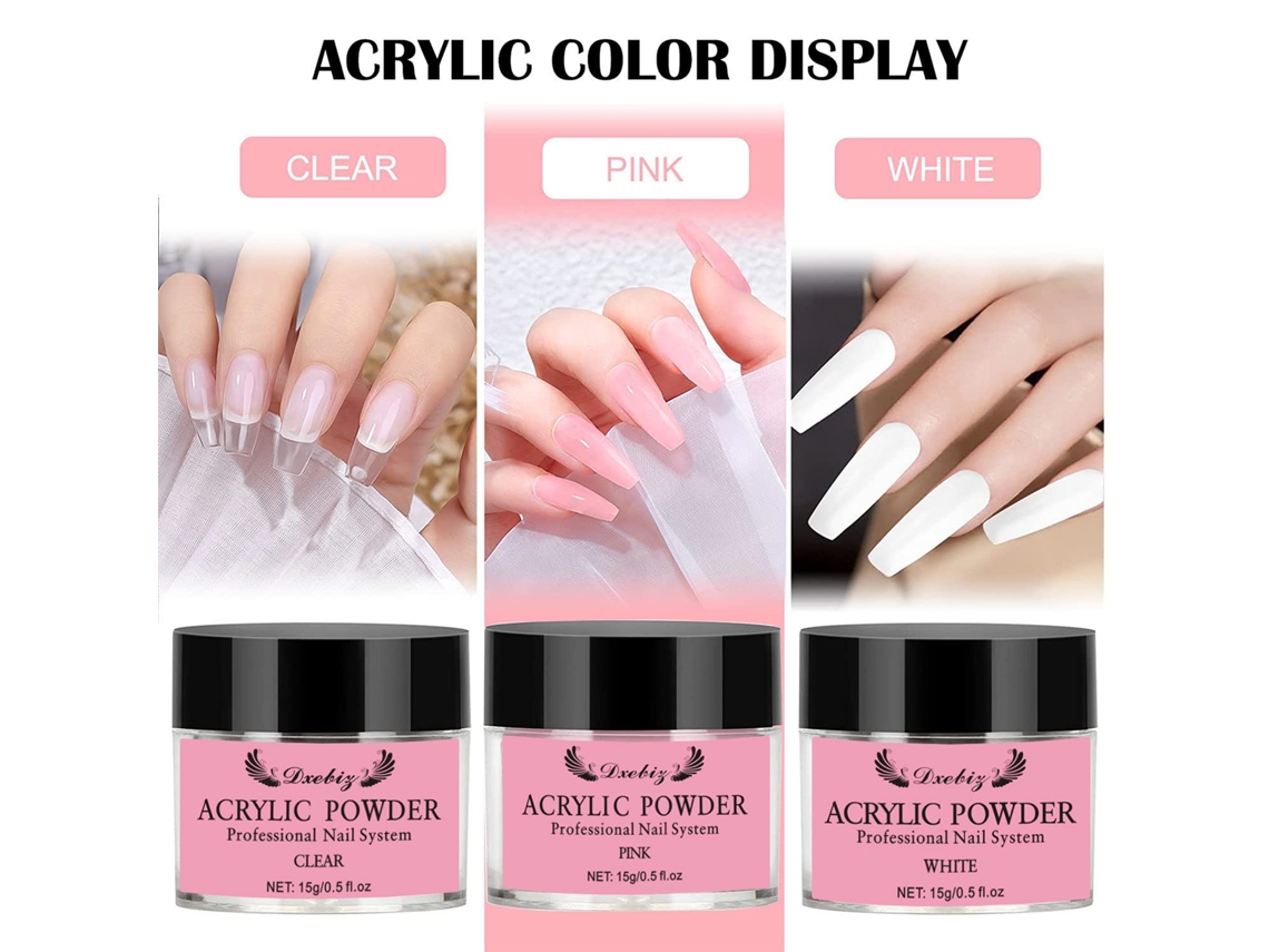 Kit De Unhas Acrílicas Com Pó E Líquido, Pincel, Moldes E Lixa, 3 Cores De Pó Acrílico