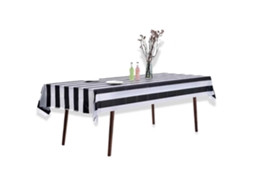 3 Peças de Toalha de Mesa Listrada Toalha de Mesa À Prova D'Água com Listras Geométricas para Jantares de Festa 137 X 274 Cm Preto e Branco