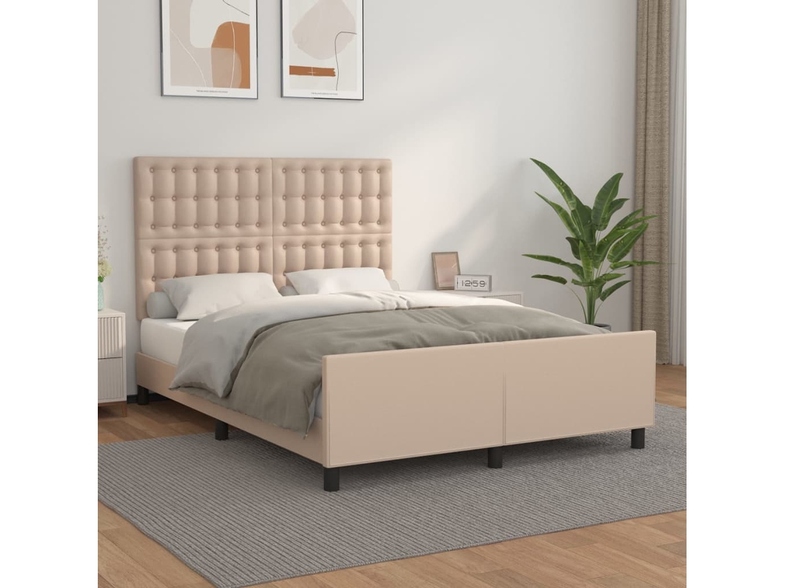 Estrutura Cama C/ Cabeceira Couro Artif. 140x190 Cm Cappuccino