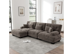 Sofá Cloud Luxo Em L Com Pufe E Chenille Marrom