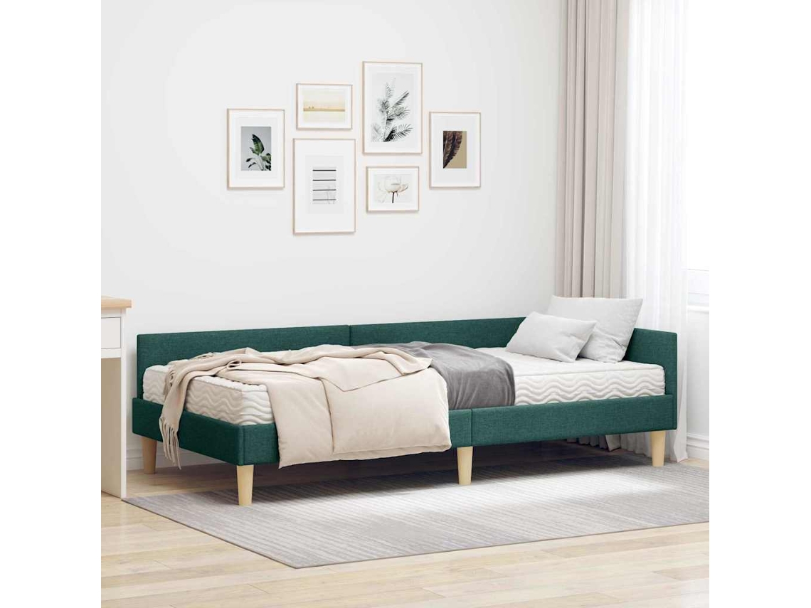 Vidaxl Estrutura De Cama De Canto Com Colchão 2 Unid. Verde Tecido
