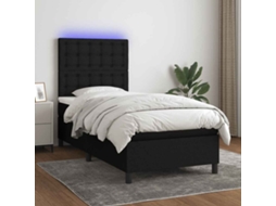 Vidaxl Cama Box Spring C/ Colchão E Led 90x200 Cm Tecido Preto