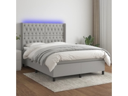 Vidaxl Cama Box Spring C/ Colchão e Led 140x190 Cm Tecido Cinza claro