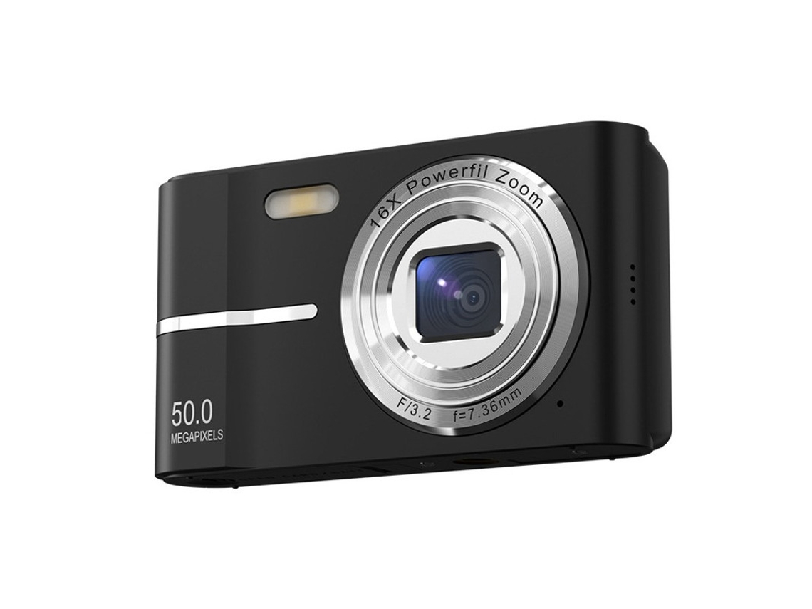 Câmera digital Yizhood com tela de 2,4 polegadas e 500.000 pixels, bateria de 700 mAh e 32 GB de memória.